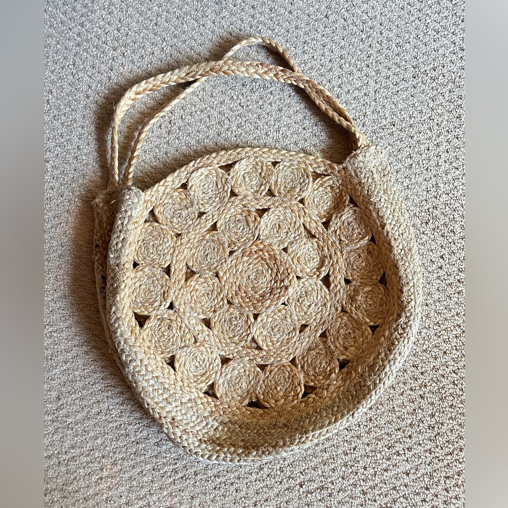 Mango Woven Round Straw Tote Beach Bag